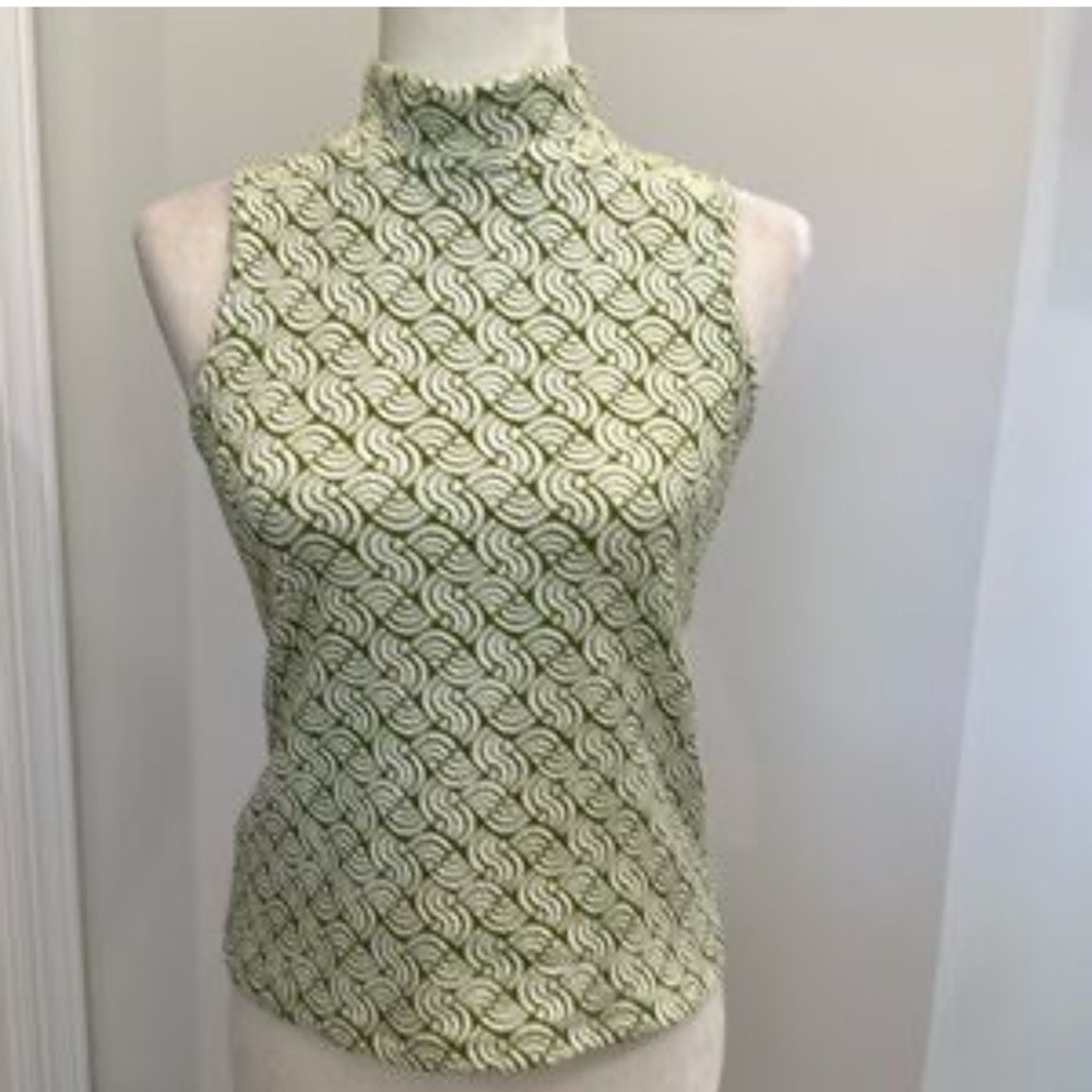 Anthropologie Swirl Pattern Tank Top in Green and Cream - Picture 2 of 3